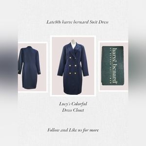 Harve Bernard Suit Professional Navy Blue Jacket/Coat Gold Buttons Dress
